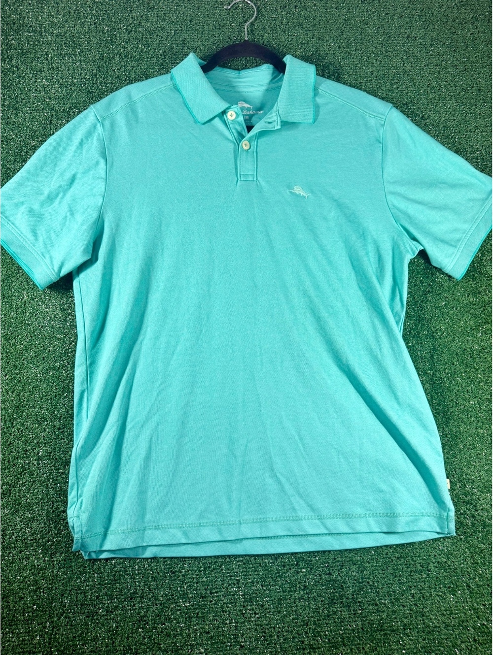 Tommy Bahama Polo Shirt Mens M Turquoise Aqua Marlin Logo Golf Casual